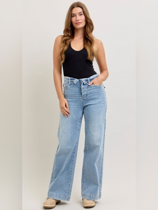 Judy Blue Denim - Judy Blue MR Light Wash Retro Wide Leg Jeans Button Fold Over Waist Various NEW